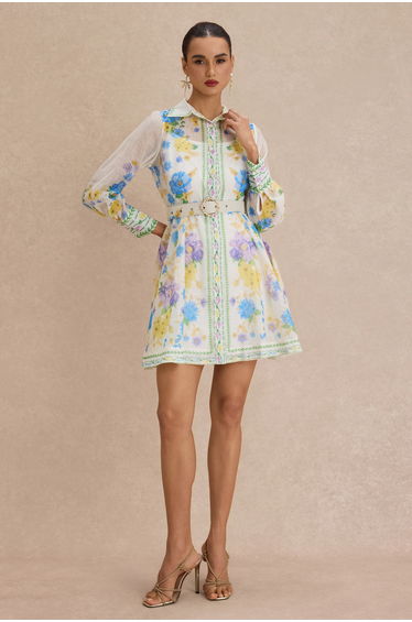 Floral Single Breasted Mini Dress With Belt