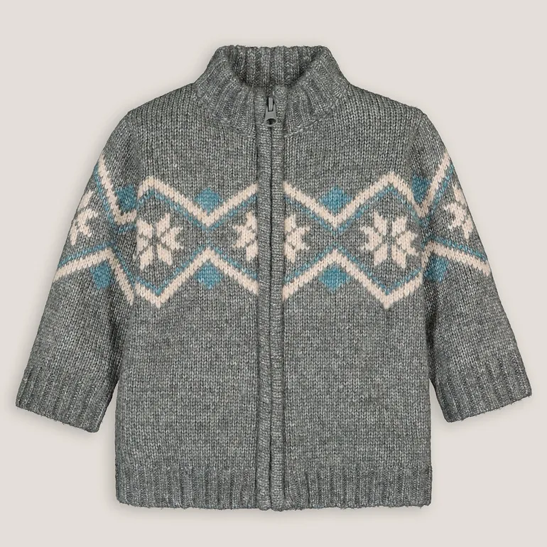 Jacquard High Neck Cardigan with Zip Fastening - 2
