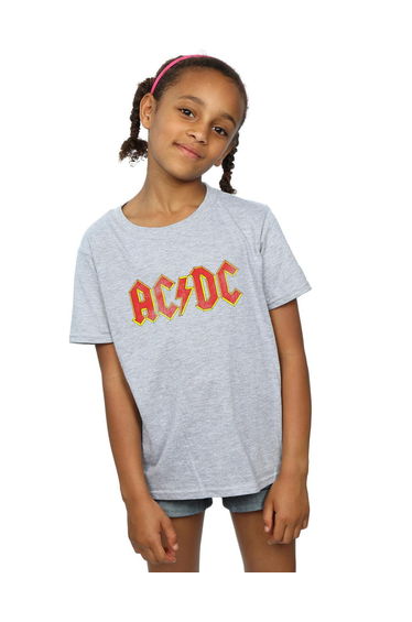 AC/DC Girls Distressed Logo Cotton T-Shirt - Sports Grey