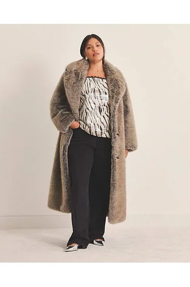 SBE Natural Faux Fur Maxi Coat