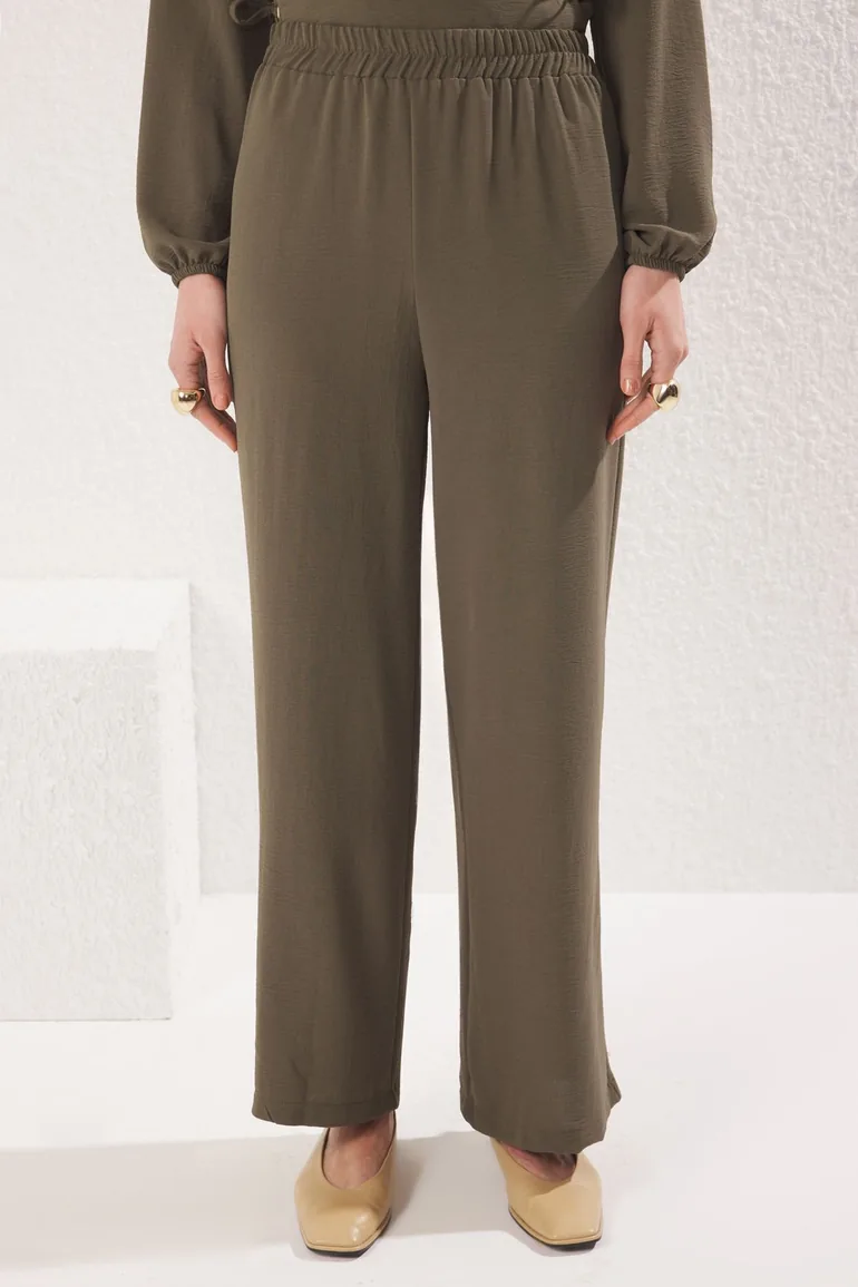 Dark Khaki Eyelet Tie Detail Aerobin Tunic-Pants Set - 3