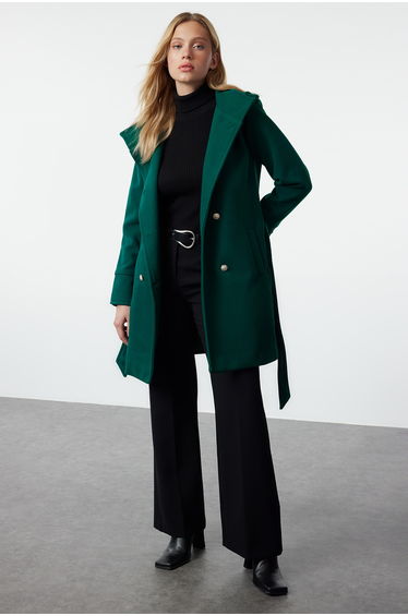 Dark Green Regular Belted Coat