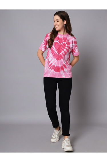 Women Pink Tie-Dye Cotton T-Shirt