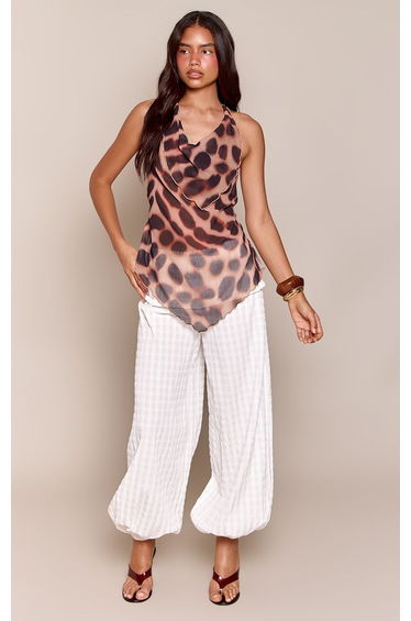 Brown Chiffon Animal Print Backless Top