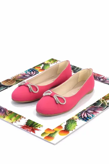 Fuchsia Lame Stone Nubuck Women's Ballerinas