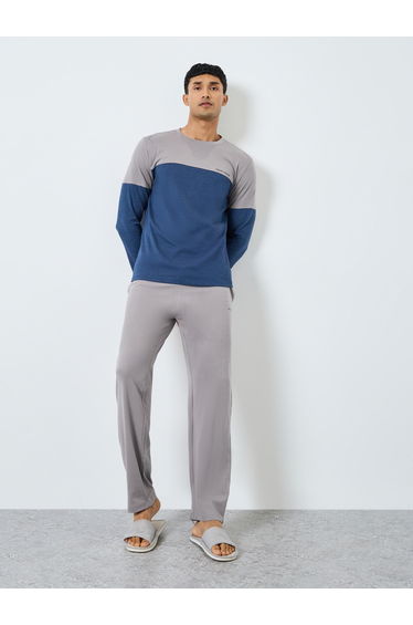 Men Color Block Long Sleeve T-Shirt and Pyjama Set