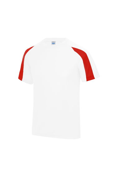 AWDis Just Cool Kids Unisex Contrast Plain Sports T-Shirt - Arctic White/Fire Red