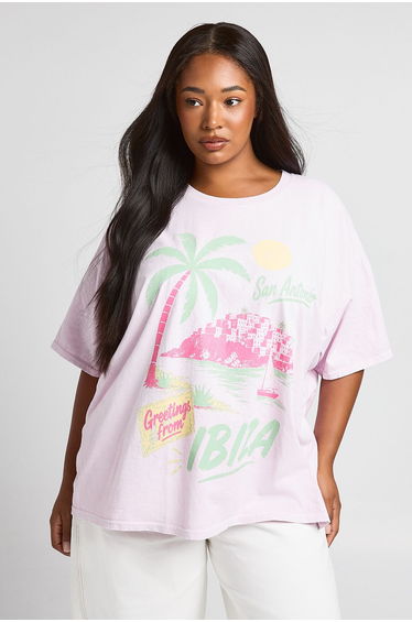 Plus Ibiza Printed T Shirt - baby pink