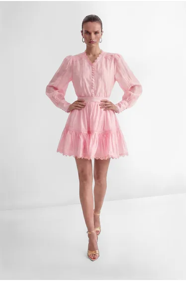 Especially Stunning Pink V-Neck Ruffled Top & Skirt Set