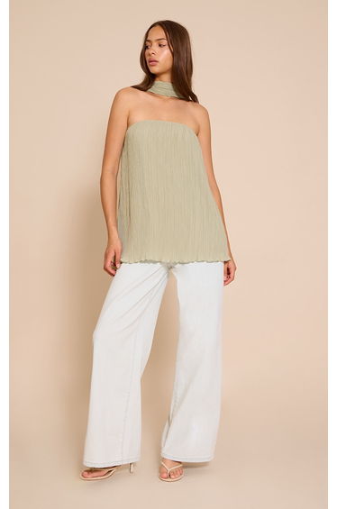 Sage Chiffon Bandeau Neck Scarf Detail Long Top