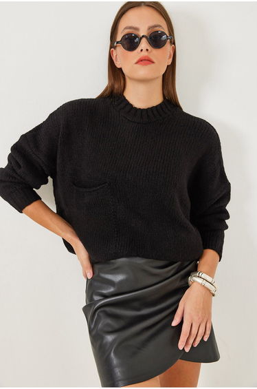 Women's Big Pocket Patterned Knitwear Sweater