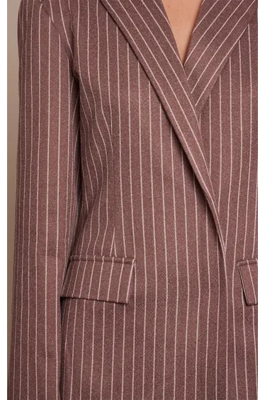 فستان بليزر مخطط بأكمام طويلة - بني