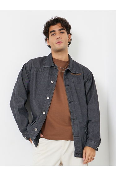 Men Oversized Denim Jacket with Flap Pocket