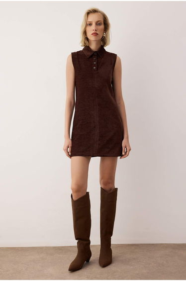 Exclusive Special Collection Brown Straight Short / Mini Woven Dress