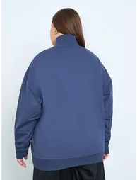 Plus Size Regular Fit Slogan Half-Zip Sweatshirt - 3