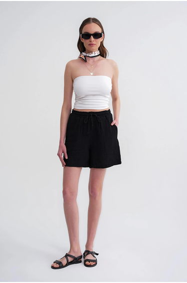 Mixray High-Waisted Textured Cotton Shorts