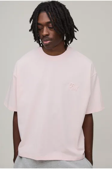 Oversized Boxy Heavyweight BM Embossed T-Shirt - pink