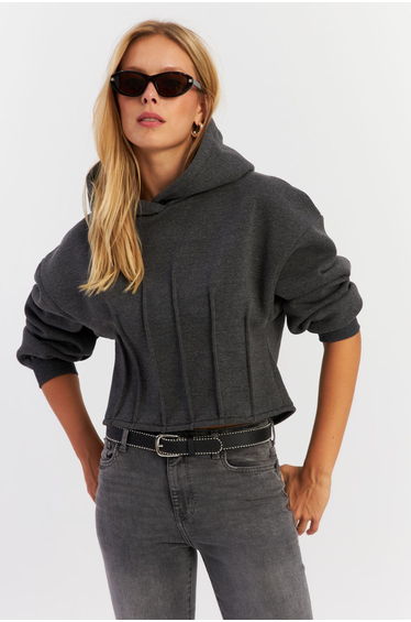 Women's Anthracite Ribbed Three Thread Hoodie