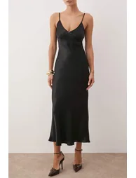 Black Straight Cut Strap Maxi Woven Dress - 2