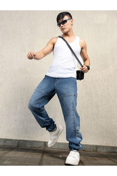 Mid Rise Relaxed Fit Cut and Sew Panel Jeans
