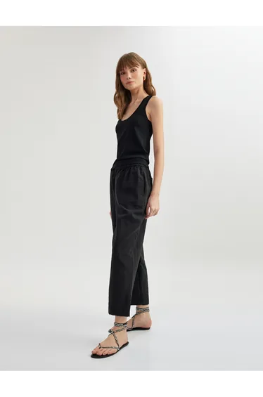 Loose Fit Parachute Fabric Balloon Form Trousers with Pockets