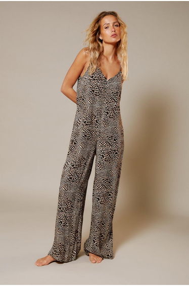 Animal Crinkle Slouchy Cover Up Jumpsuit