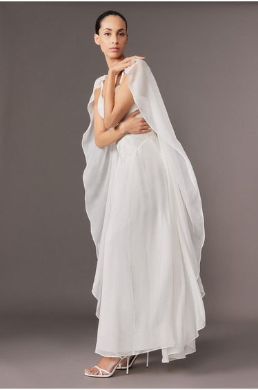 Archive Collection - Corset Detail Georgette Cape Woven Maxi Dress