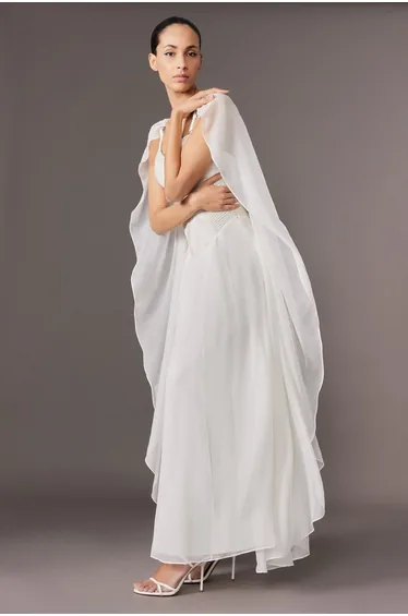 Archive Collection - Corset Detail Georgette Cape Woven Maxi Dress