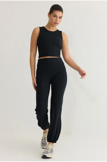 Black Plain Diver/Scuba Sportswear Sweatpants