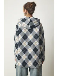 Women's Gray Tasseled Hoodie Fleece Sweatshirt - 5