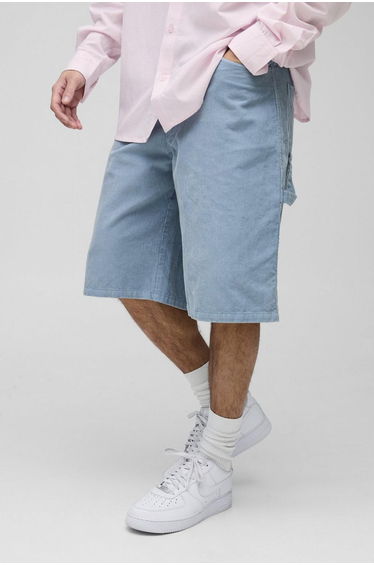 Acid Wash Carpenter Corduroy Jorts - light blue