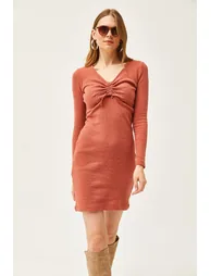 Women's Tile Robe Gathered Detailed Raised Dress - 2
