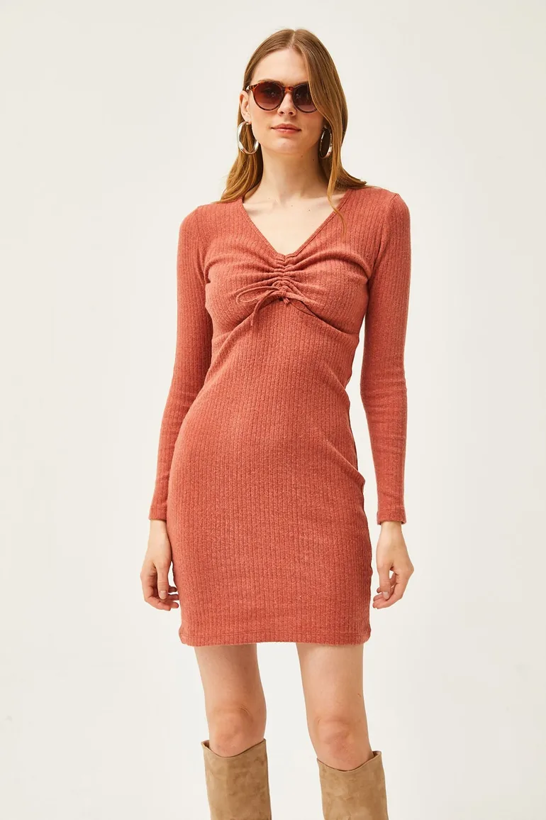 Women's Tile Robe Gathered Detailed Raised Dress - 1