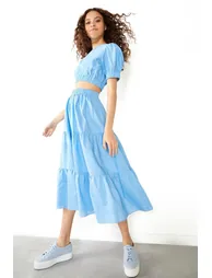Cornflower Blue Tiered Midi Skirt - 1
