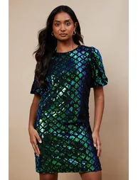 Occasion Geo Sequin Puff Sleeve Mini Dress - 1