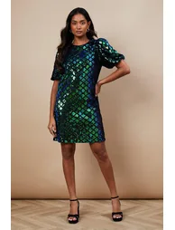 Occasion Geo Sequin Puff Sleeve Mini Dress