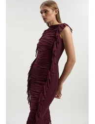 Bandage Mesh Gathered Ruffle Knitted Maxi Dress - 2