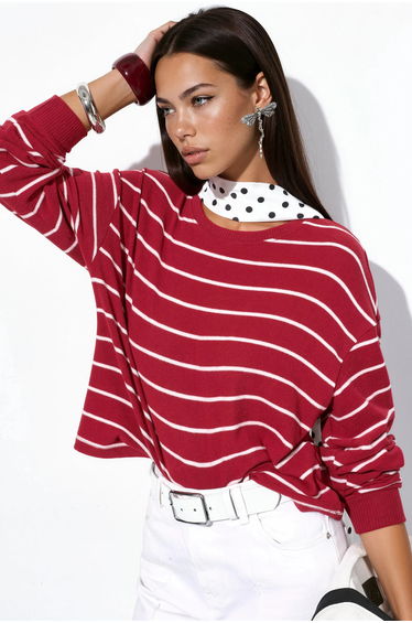 BUSEM Striped Ribbed Crew Neck Sweater