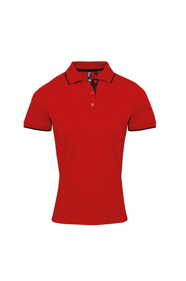Premier Womens/Ladies Contrast Coolchecker Polo Shirt - Red/Black