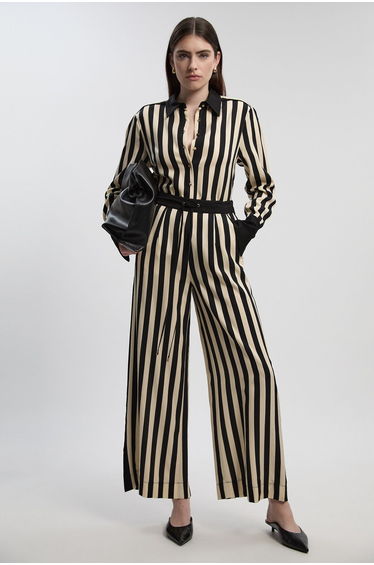 Mono Fluid Stripe Cotton Mix Woven Trouser