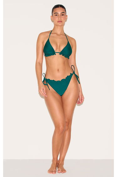 Green Frill Edge Tie Side Bikini Bottoms