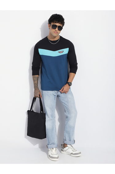 Men Regular Fit Cut and Sew Panel T-Shirt
