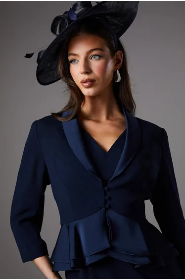 Satin Back Crepe Tailored Jacket With Peplum