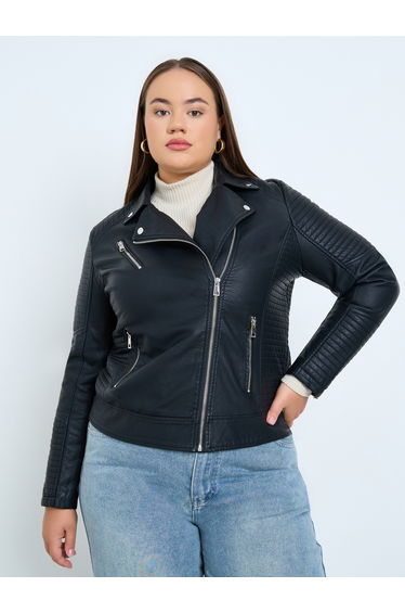 Plus Size Black Faux Leather Biker Jacket