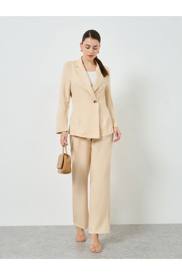 Women Beige Blazer and Wide Leg Pants Co-Ords