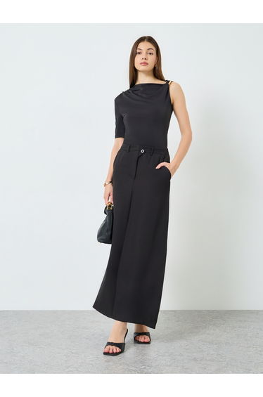 Women Black Straight Fit Maxi Skirt