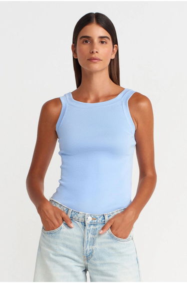 Dilvin Sleeveless Ribbed Square-neck Blouse