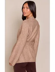 Oatmeal Tie Waist Oversized Knitted Cardigan - 1
