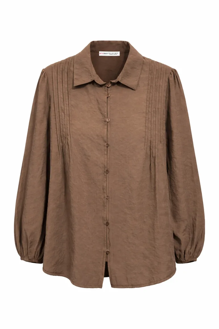 MIXRAY Textured Ribbed Long Sleeve Button-Up Shirt