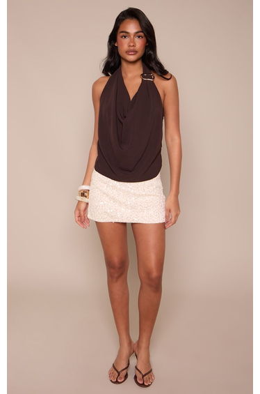 Chocolate Textured Woven Trim Detail Top